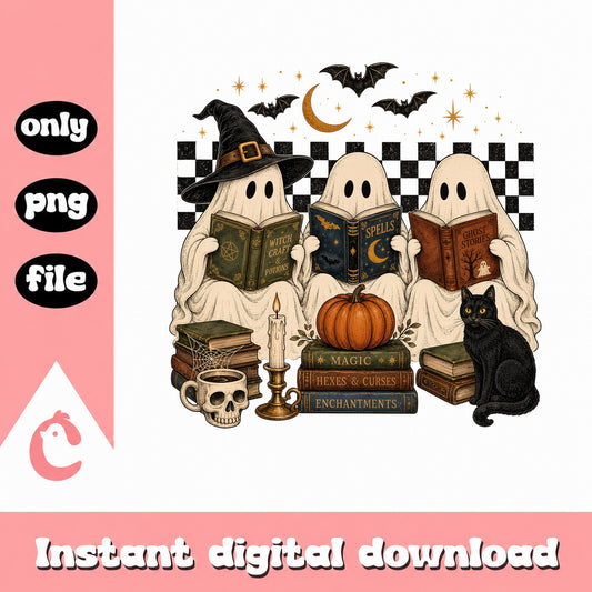 Halloween Ghost Reading Books PNG, Witch Ghost Spooky PNG, Halloween PNG