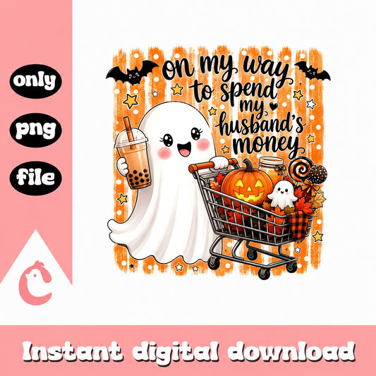 Halloween Ghost Shopping Cart PNG, Spend Husbands Money, SVG