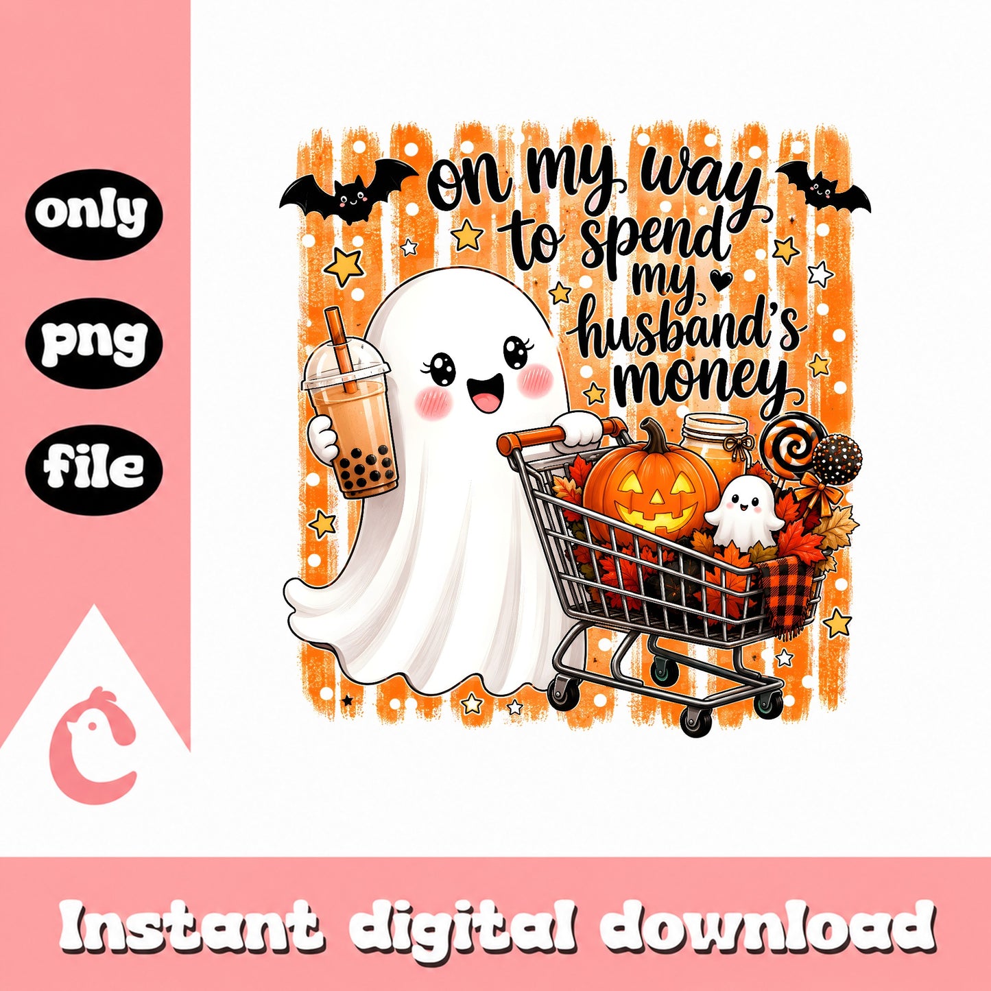 Halloween Ghost Shopping SVG, Funny Fall Quote, Sublimation PNG