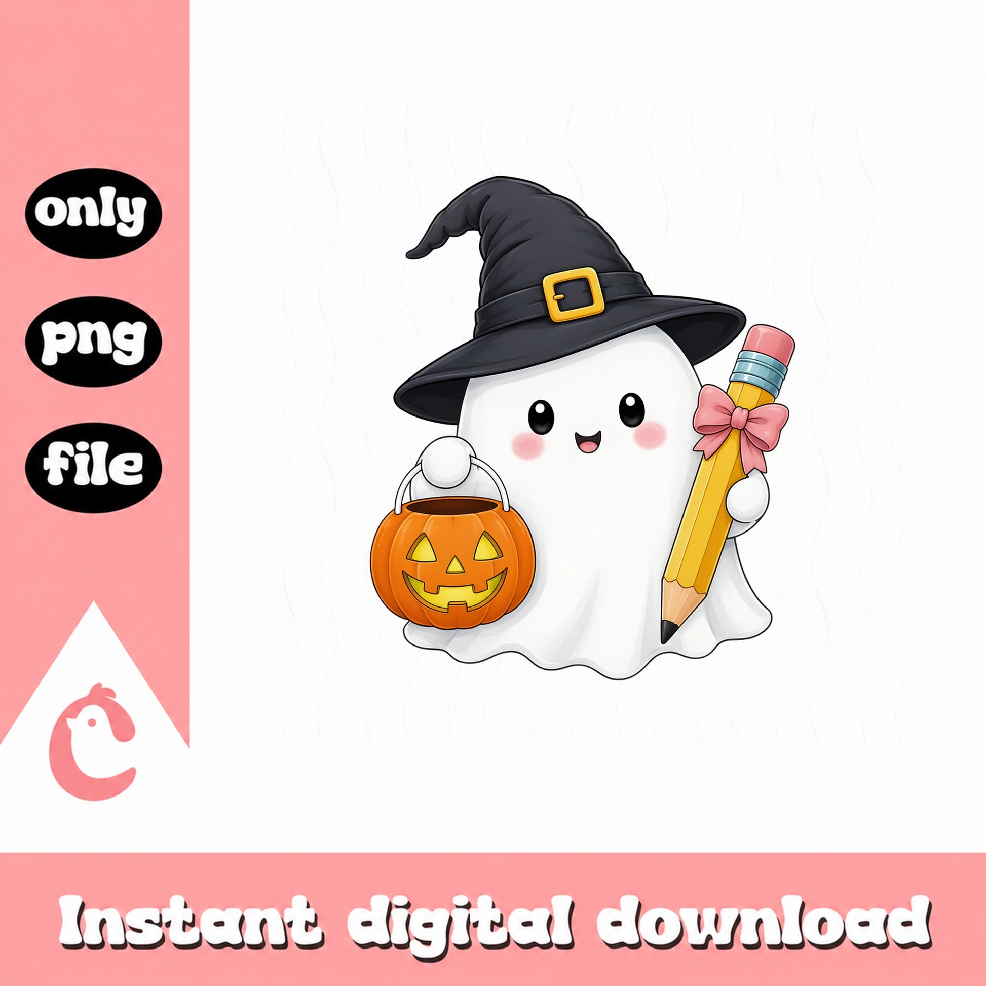 Halloween Ghost Teacher PNG, Cute Ghost With Pencil PNG, Spooky PNG
