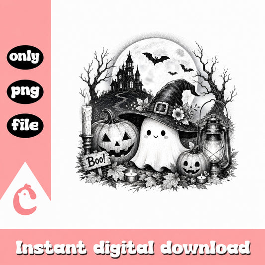 Halloween Ghost Witch Hat PNG, Spooky Pumpkin Boo PNG, Halloween PNG
