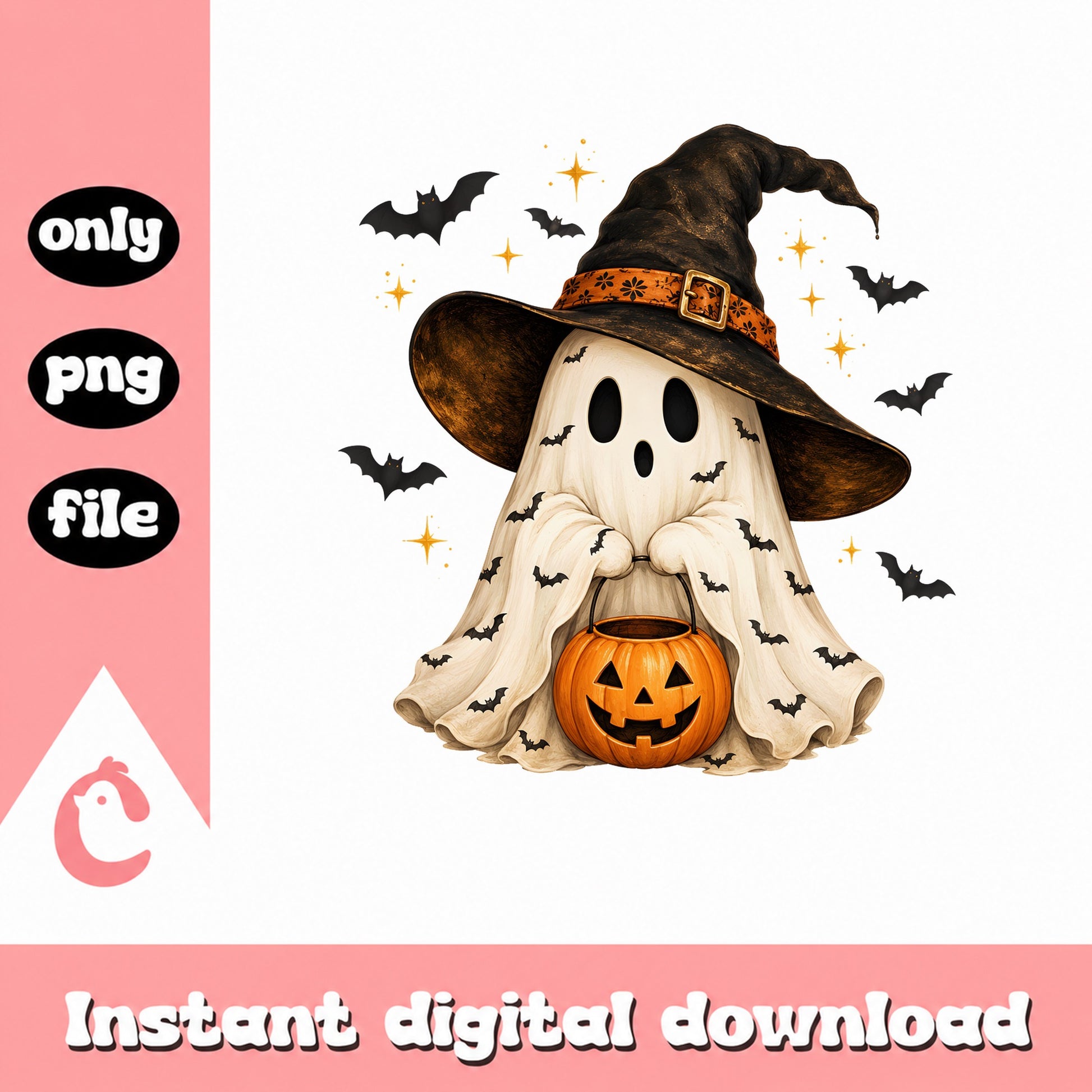 Halloween Ghost Witch Hat Pumpkin PNG, Spooky Ghost PNG, Halloween PNG