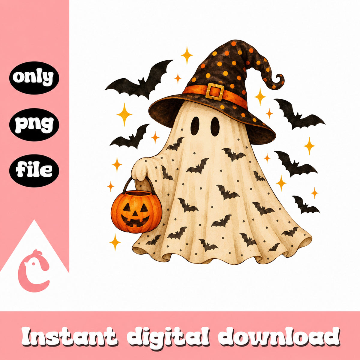Halloween Ghost Witch PNG, Spooky Ghost Pumpkin PNG, Cute Ghost PNG