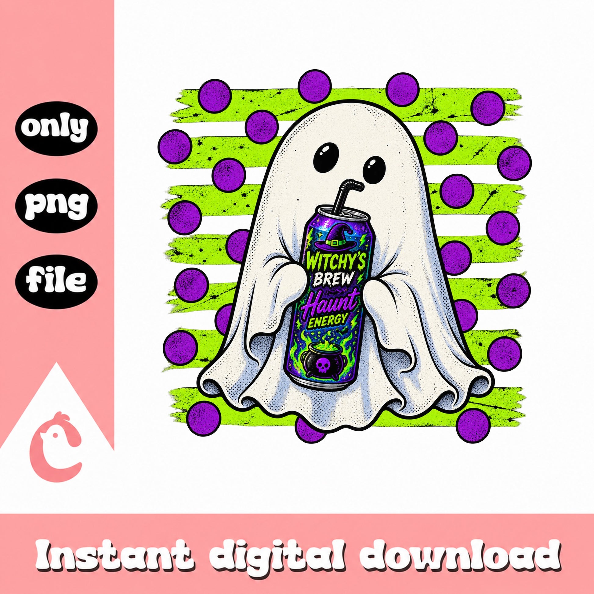 Halloween Ghost With Energy Drink PNG, Witchy Brew PNG, Cute Ghost PNG