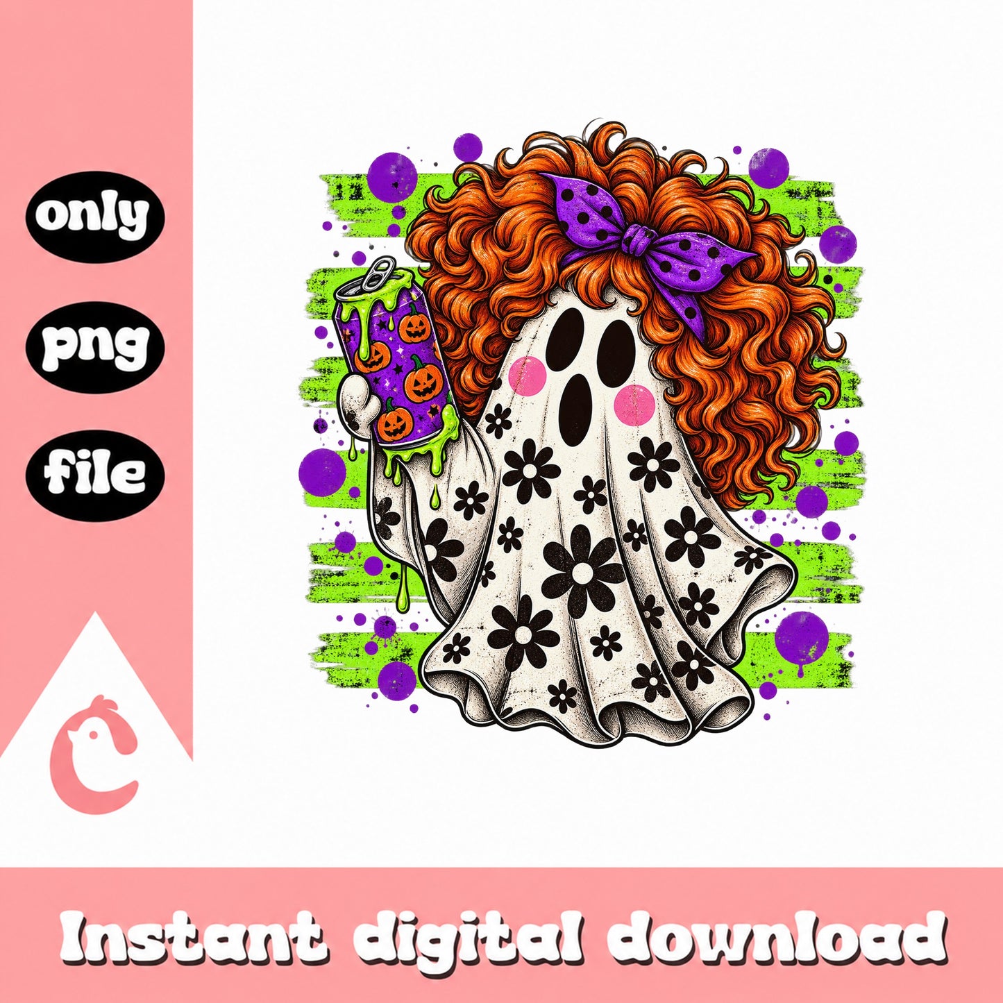 Halloween Ghost With Orange Hair PNG, Boo Tumbler Design, Sublimation PNG