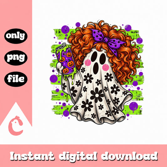 Halloween Ghost With Orange Hair PNG, Boo Tumbler Design, Sublimation PNG