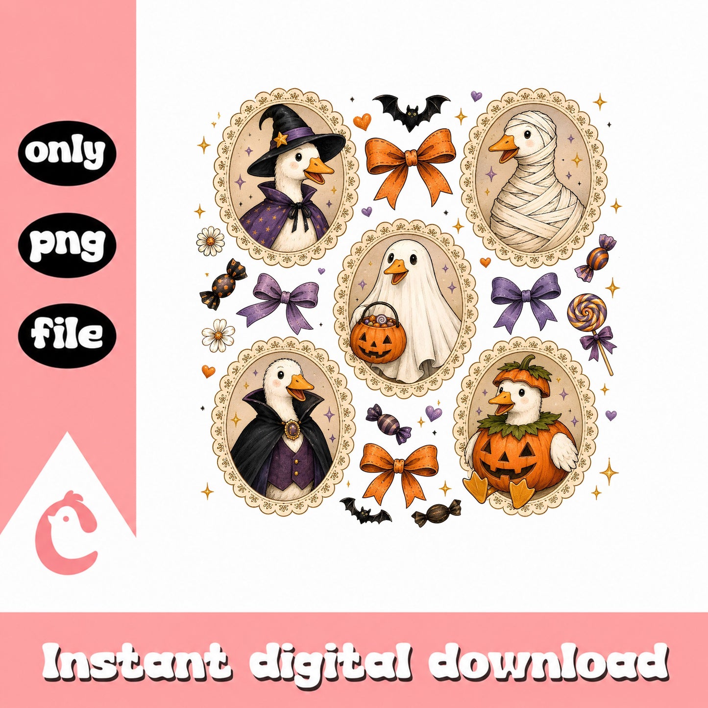 Halloween Goose Clipart Bundle, Cute Goose Characters, PNG File