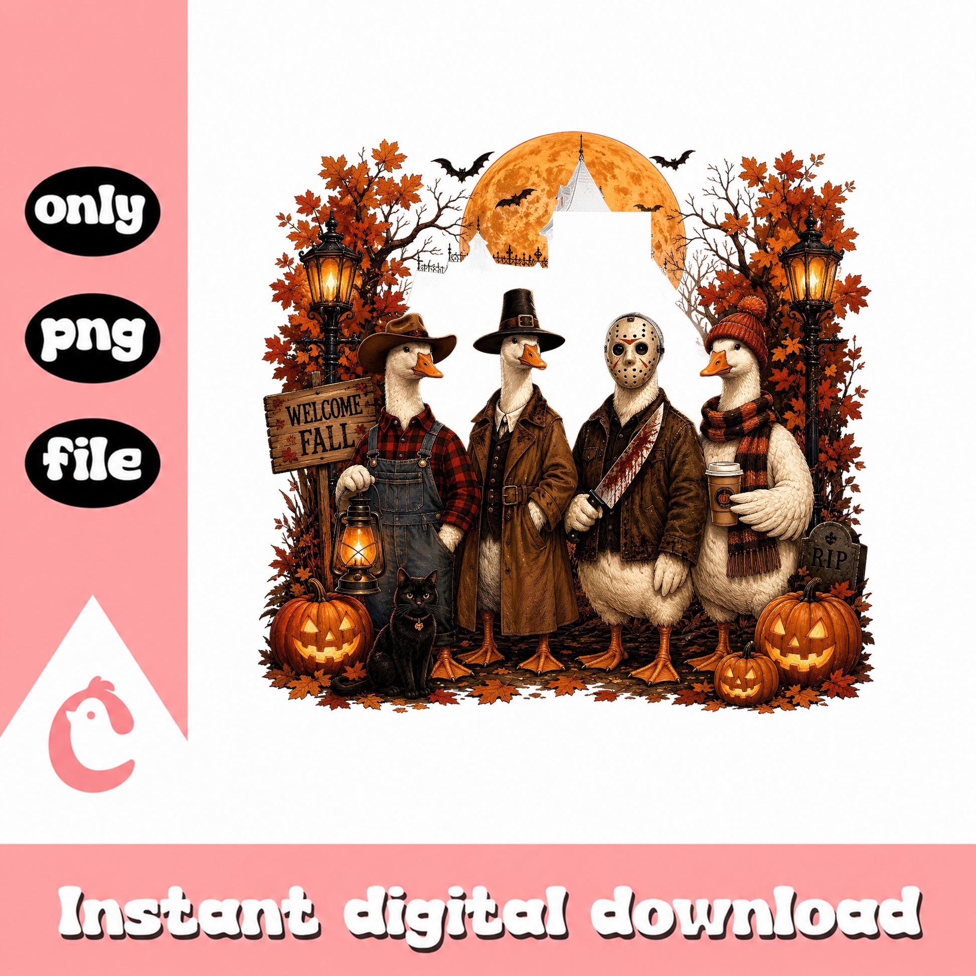 Halloween Goose Gang PNG, Fall Autumn Thanksgiving, Spooky Geese PNG