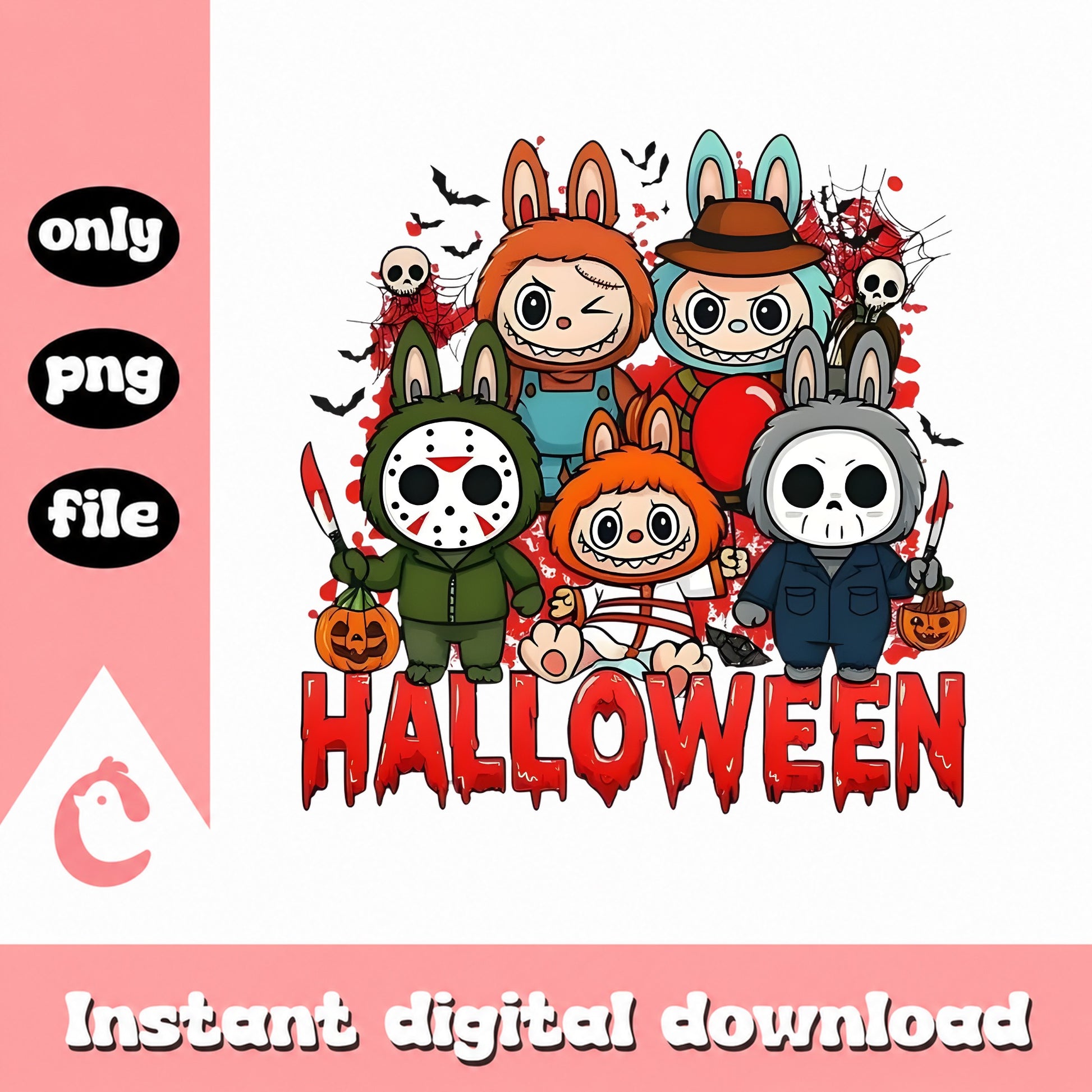 Halloween Horror Bunny Rabbit Bundle, Scary Cute Characters, PNG