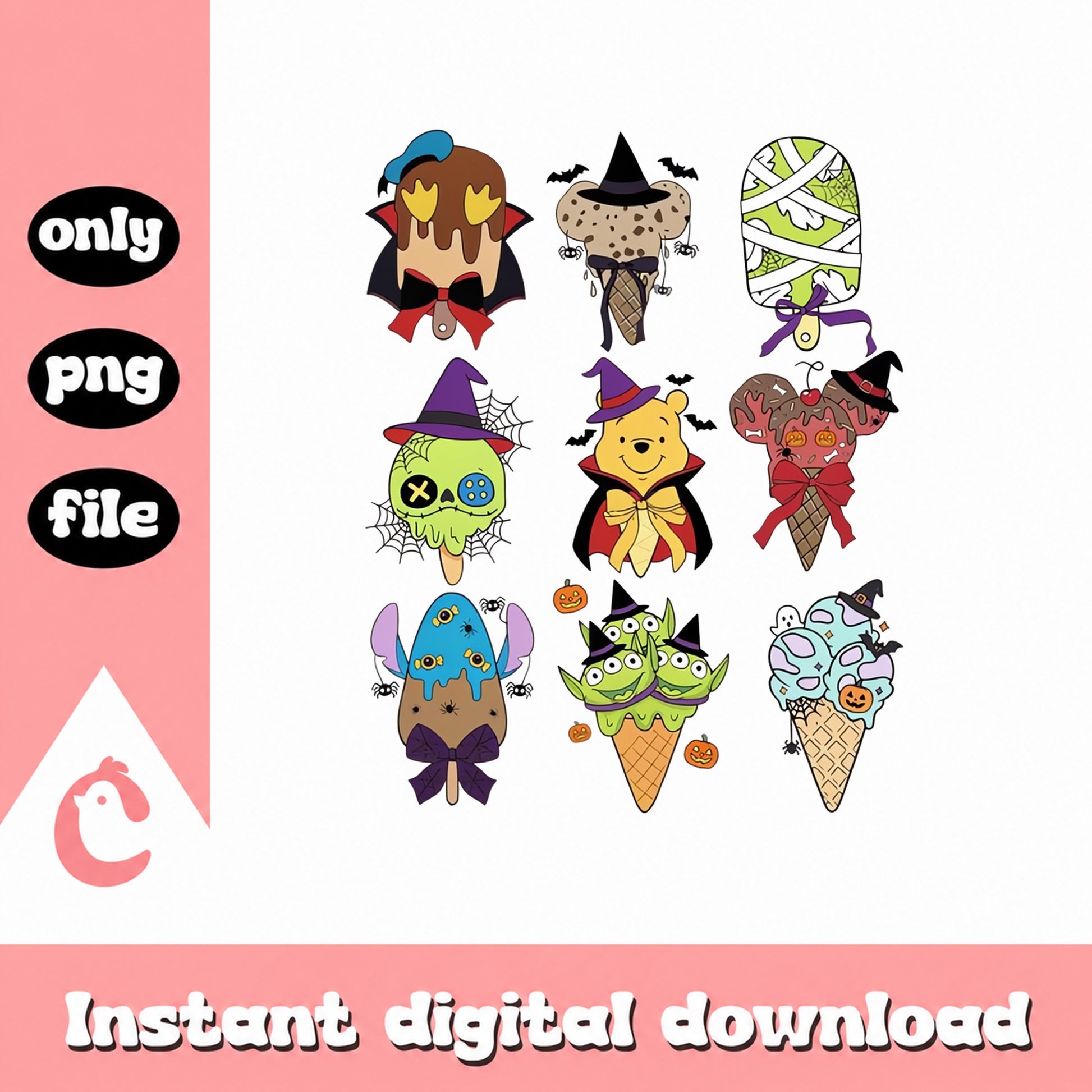 Halloween Ice Cream Clipart Bundle, Spooky Dessert PNG, Cute PNG