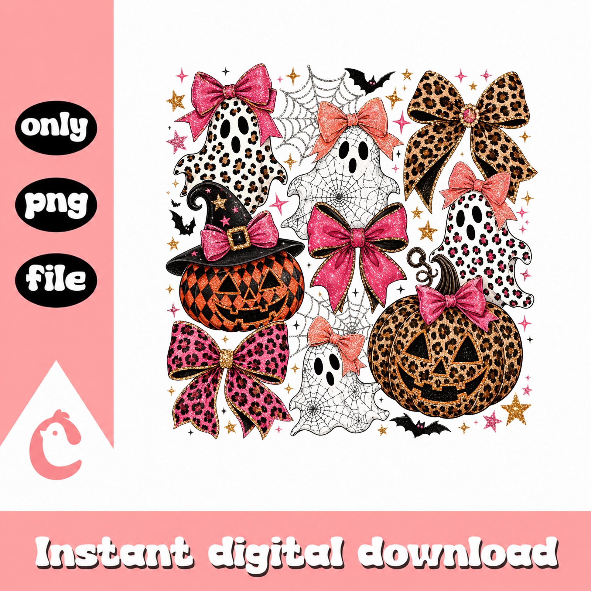 Halloween Leopard Ghost Pumpkin PNG, Coquette Bow PNG, Spooky PNG