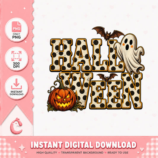 Halloween Leopard Print PNG, Ghost Pumpkin Bat Clipart, PNG