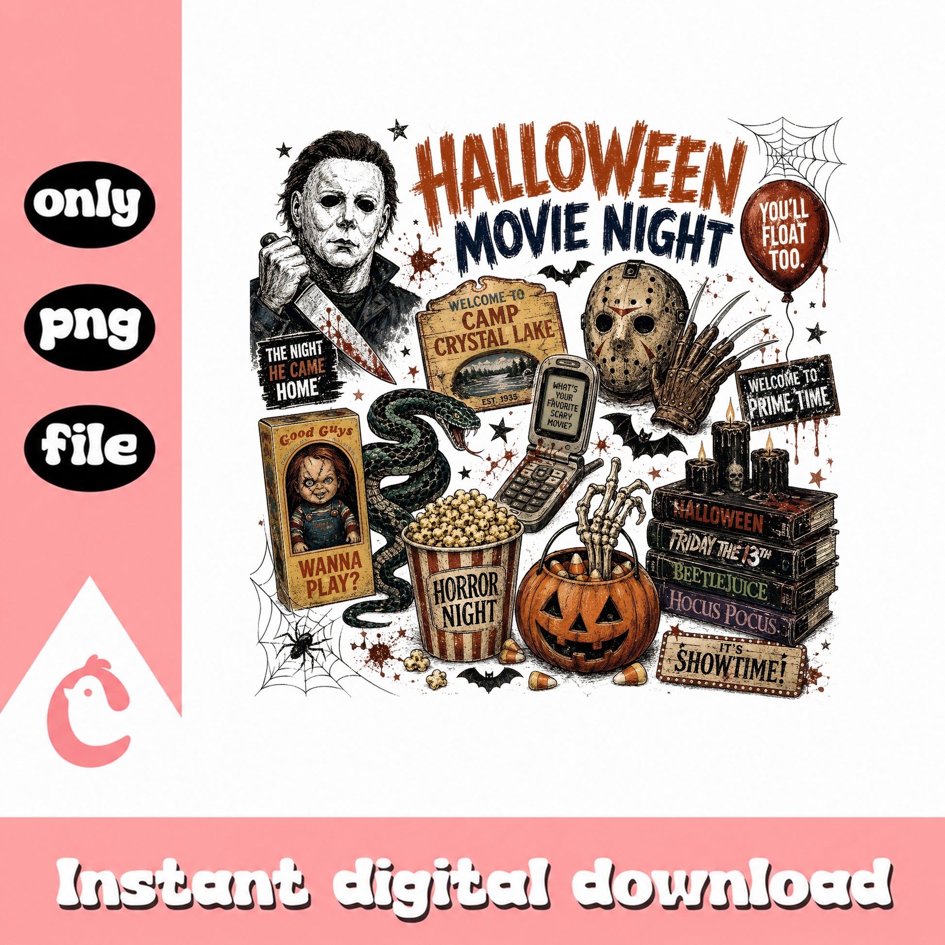 Halloween Movie Night Bundle, Horror Movies Clipart, PNG SVG