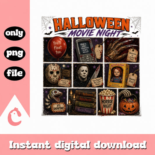 Halloween Movie Night Horror PNG, Scary Movie Characters PNG, Halloween PNG