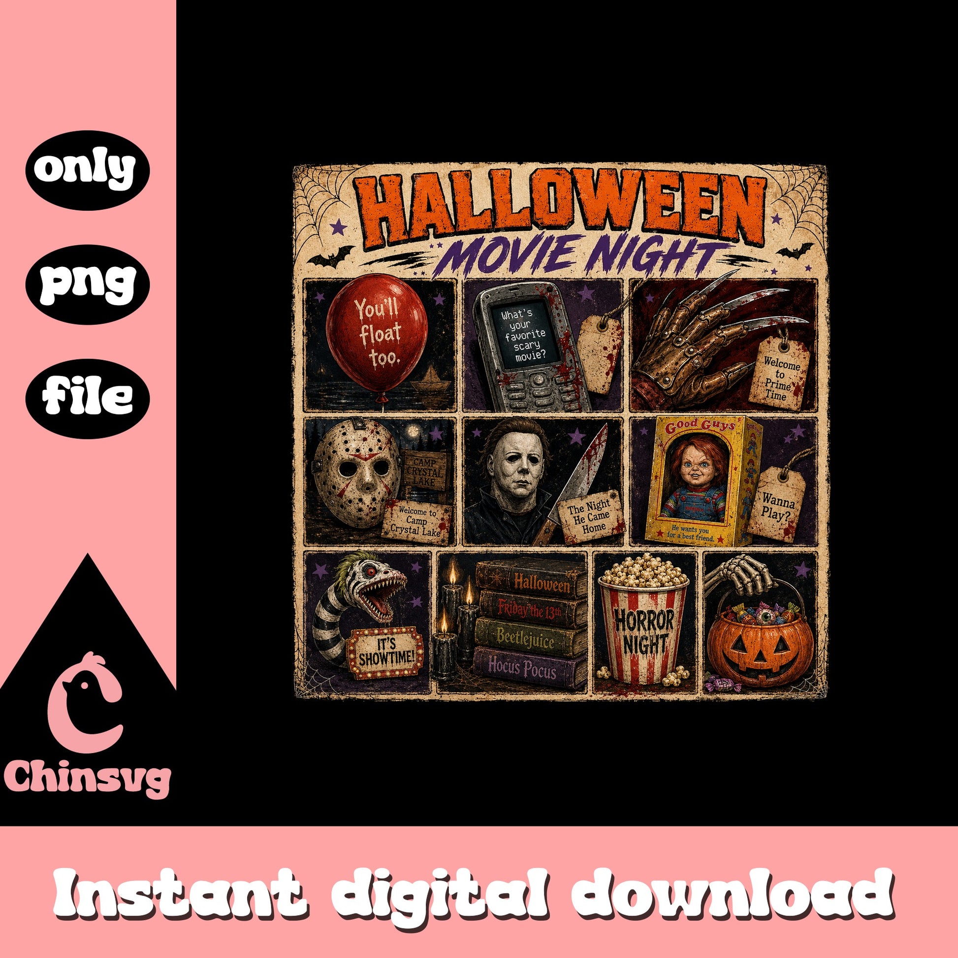 Halloween Movie Night Horror PNG, Scary Movie PNG, Halloween PNG