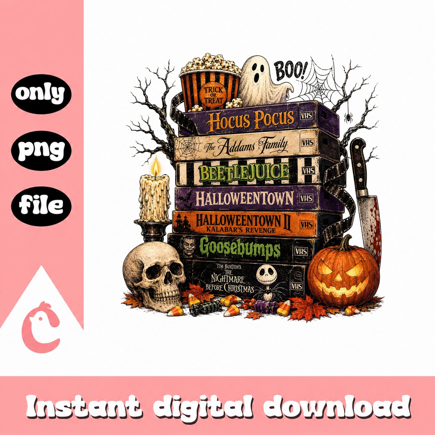 Halloween Movies VHS Stack PNG, Spooky Horror Films, Halloween PNG