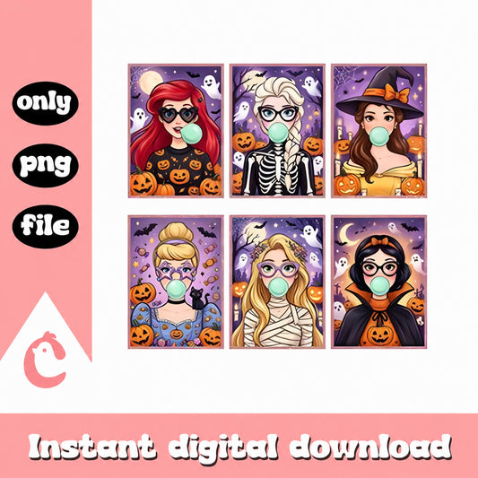 Halloween Princess Clipart Bundle, Bubble Gum Girls, PNG