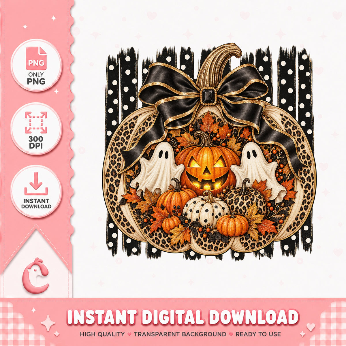 Halloween Pumpkin Ghosts Leopard, Fall Autumn Sublimation, PNG