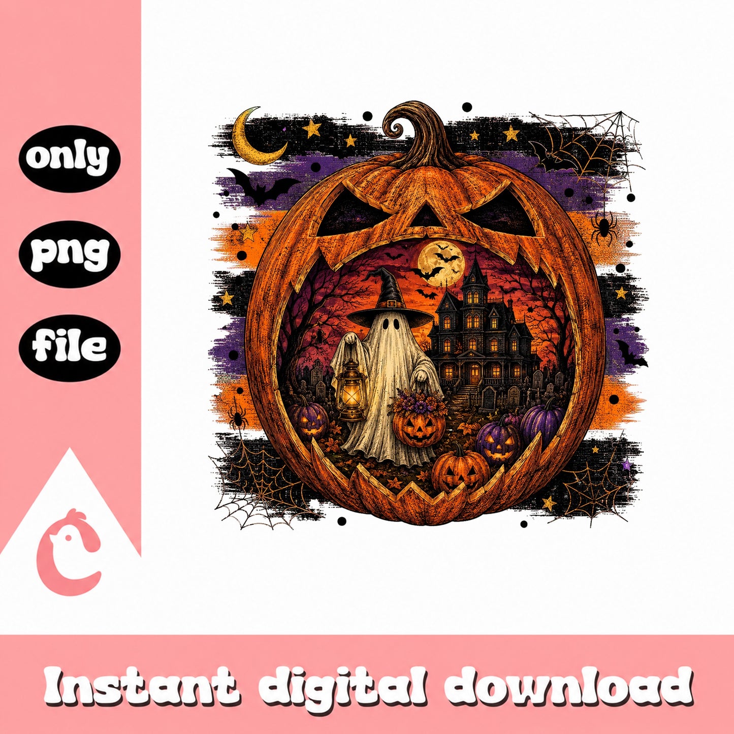 Halloween Pumpkin Haunted House PNG, Spooky Ghost Design, PNG