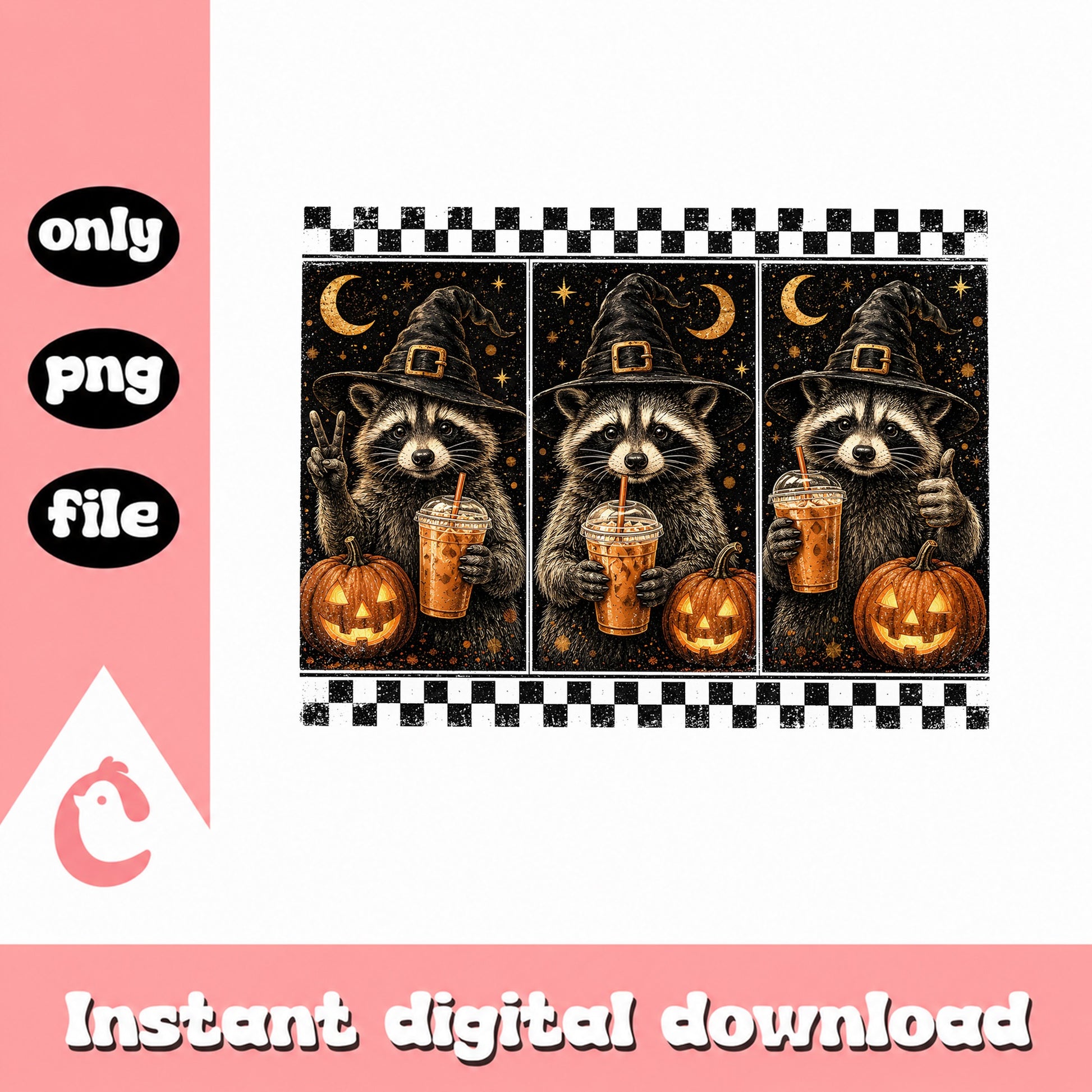 Halloween Raccoon Coffee PNG, Witch Raccoon, Spooky PNG