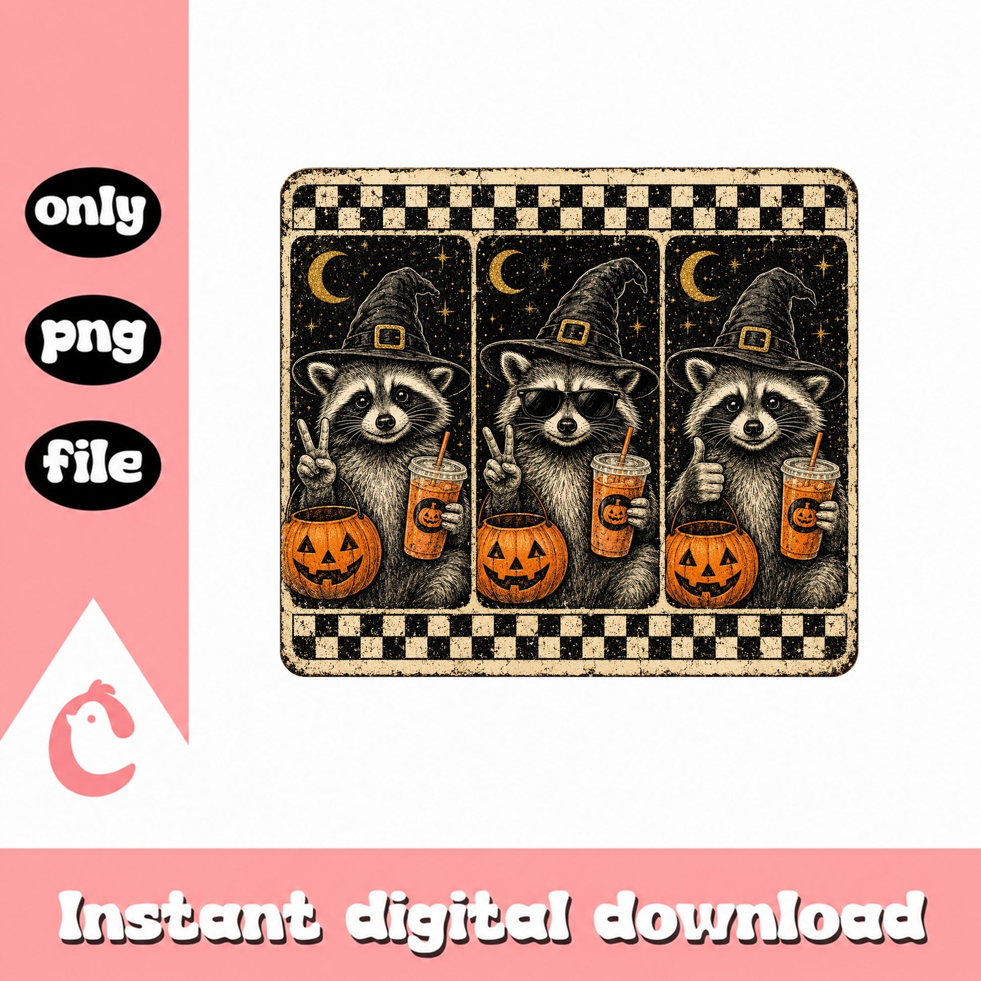 Halloween Raccoon Witch PNG, Pumpkin Spice Clipart, PNG File