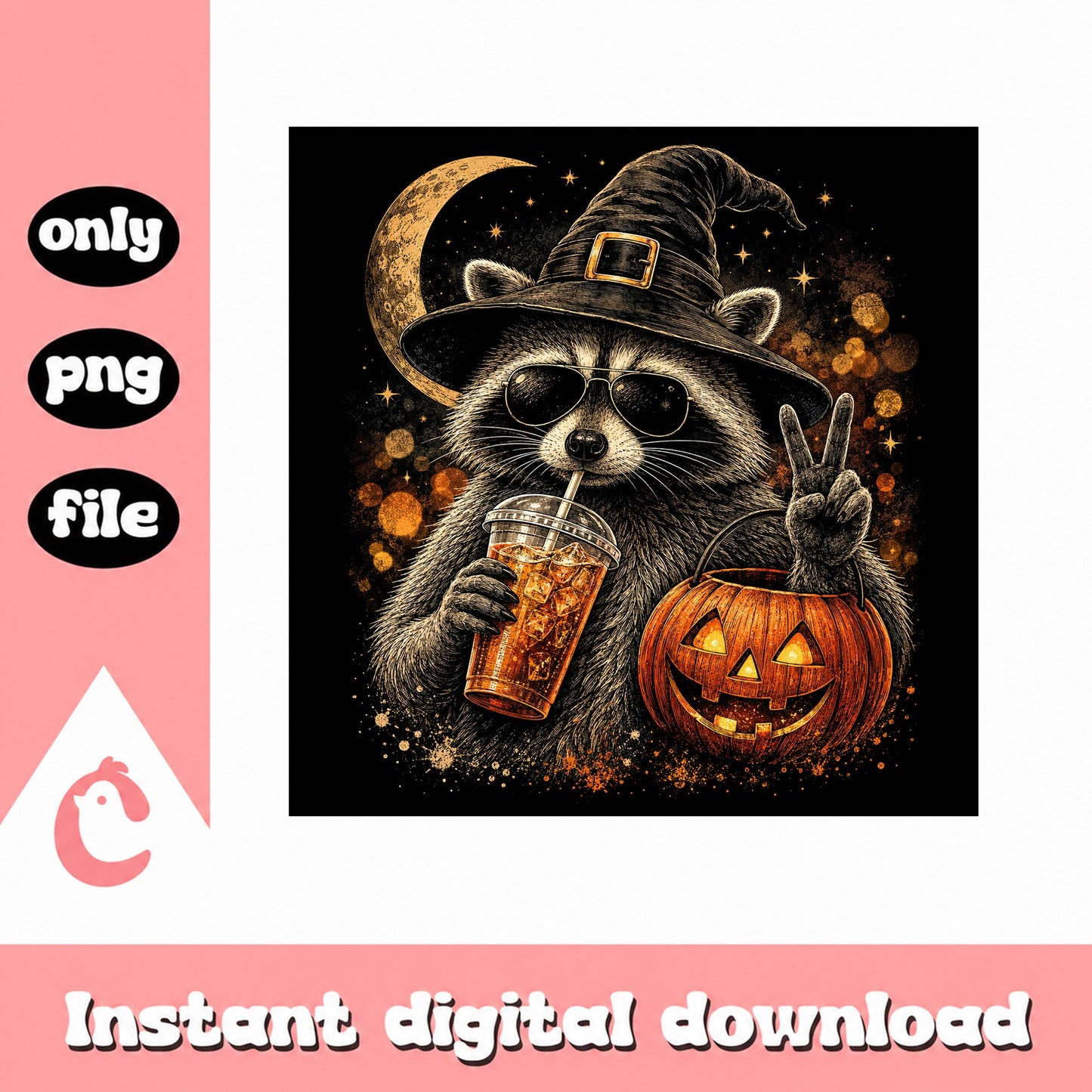 Halloween Raccoon With Pumpkin PNG, Witch Hat Raccoon, Spooky PNG