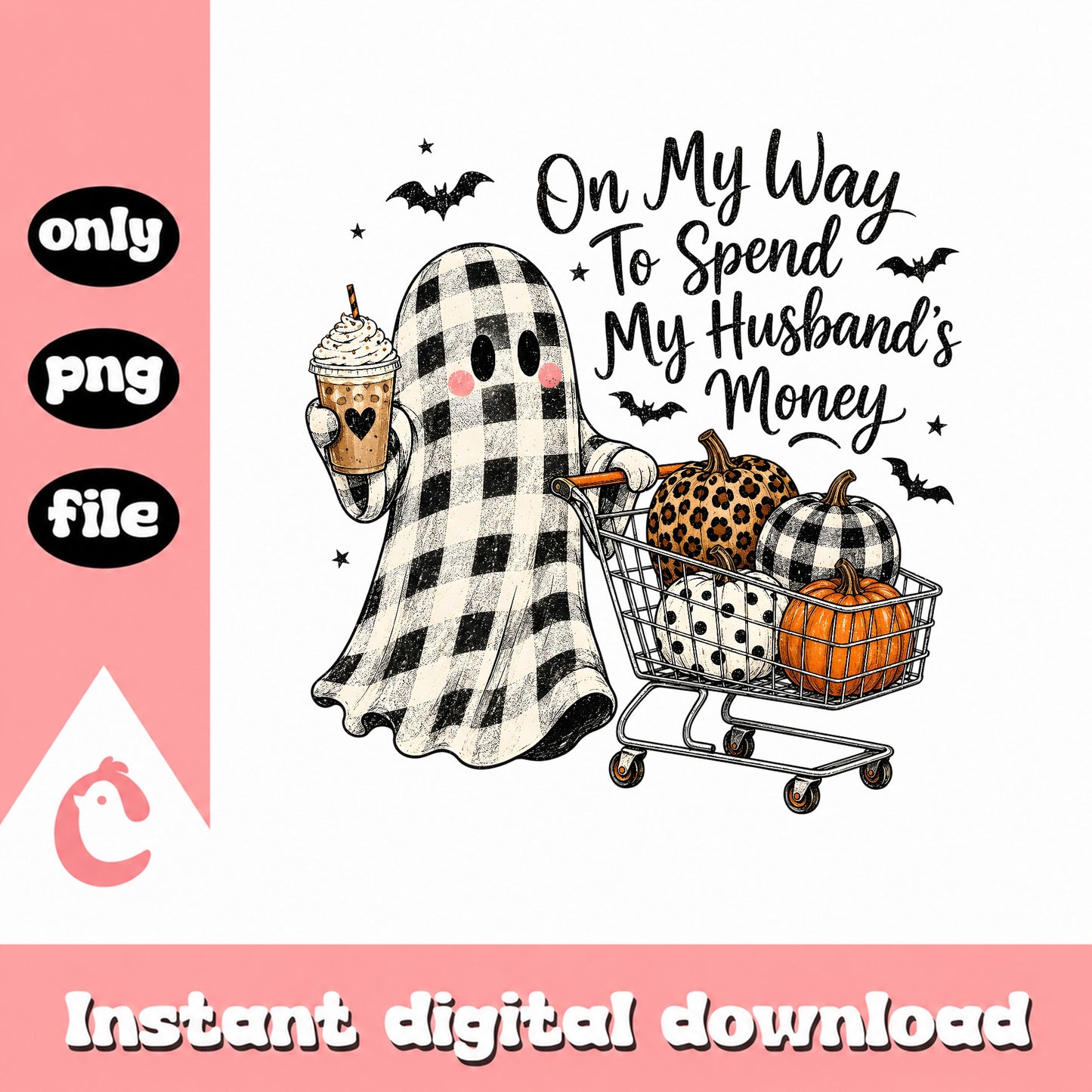 Halloween Shopping Ghost SVG, Funny Fall Pumpkin, PNG File