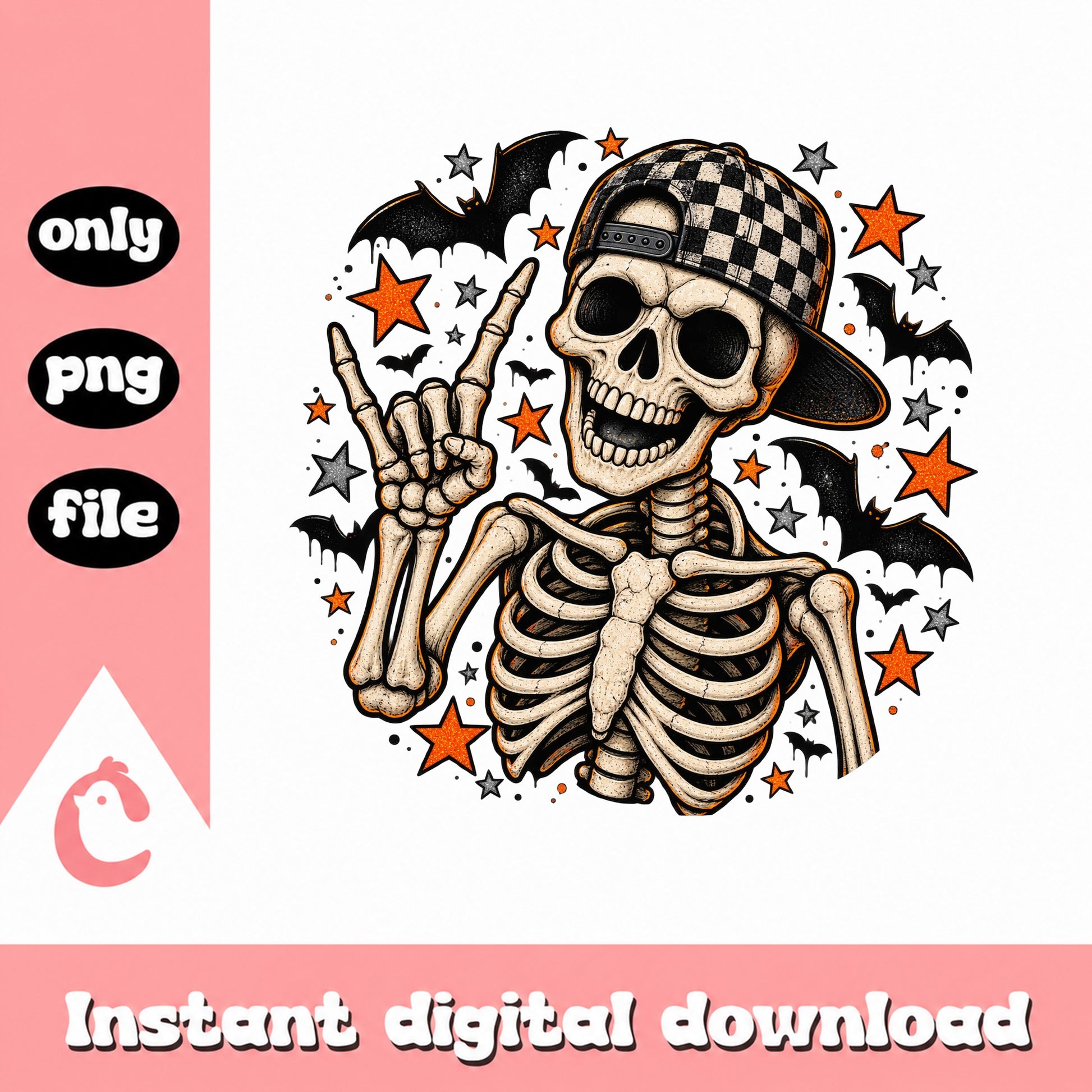 Halloween Skeleton Rock Hands PNG, Funny Skull Clipart, PNG File