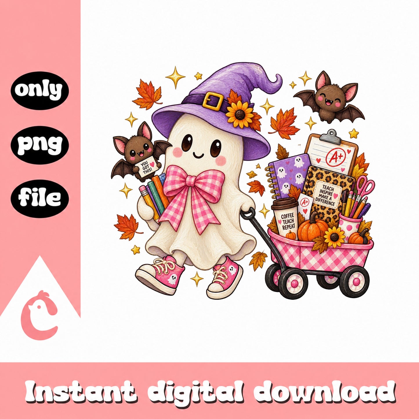 Halloween Teacher Ghost SVG, Fall Teacher Clipart, PNG File