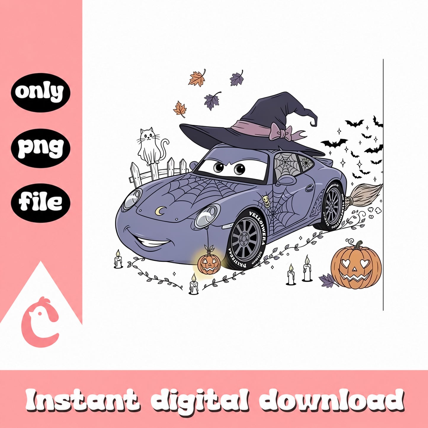 Halloween Witch Car PNG, Spooky Autumn Car Clipart, PNG File