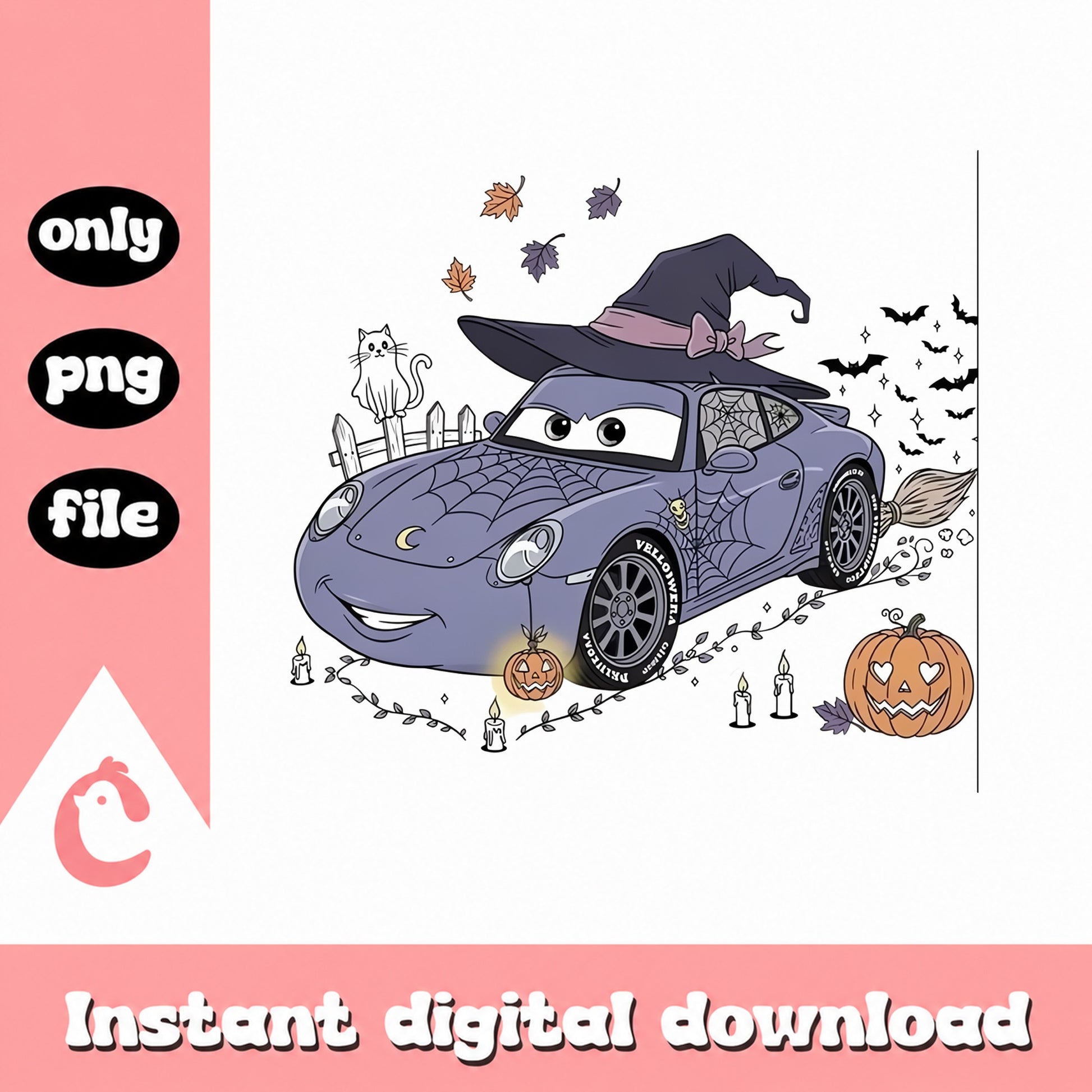 Halloween Witch Car PNG, Spooky Autumn Car Clipart, PNG File