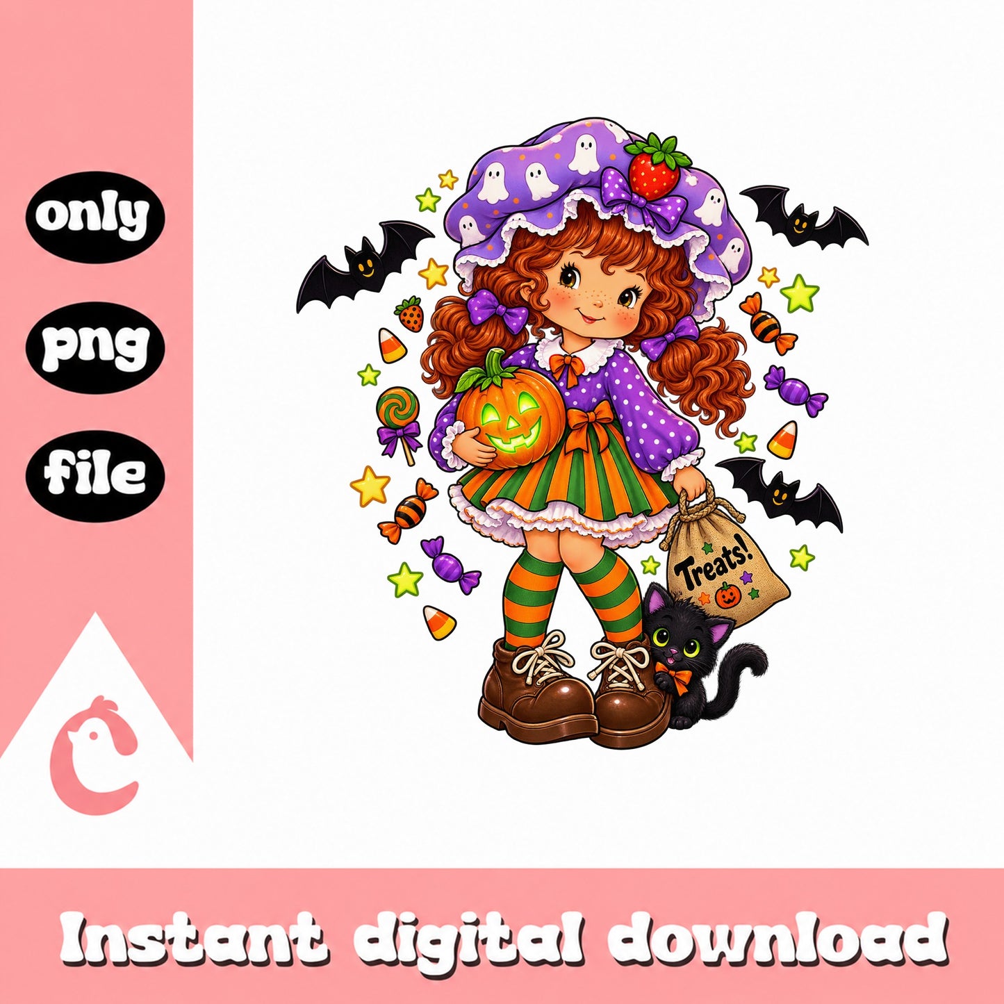 Halloween Witch Girl PNG, Pumpkin Candy Corn Clipart, PNG File
