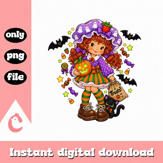 Halloween Witch Girl PNG, Pumpkin Candy Corn Clipart, PNG File