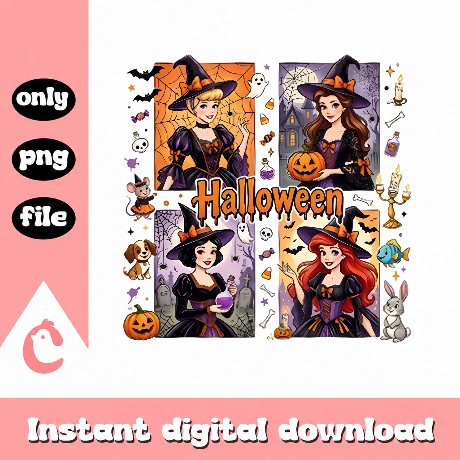 Halloween Witch Princess Bundle, Cute Halloween Clipart, PNG
