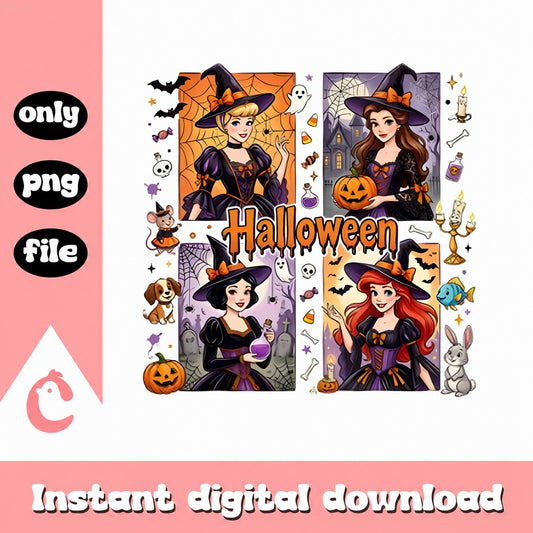 Halloween Witch Princess Bundle, Cute Halloween Clipart, PNG