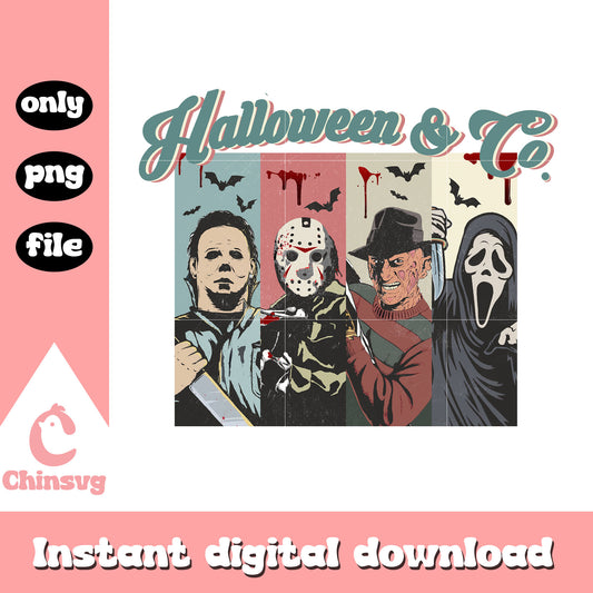 Halloween & co characters collage film png, halloween holiday png