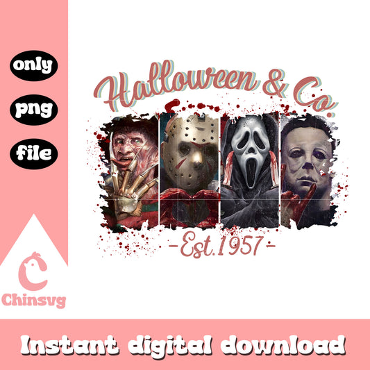 Halloween & co est 1957 spooky collage design png, characters horror png 