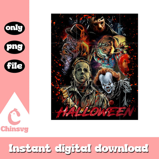 Halloween all the horror movie characters png, horror movies png