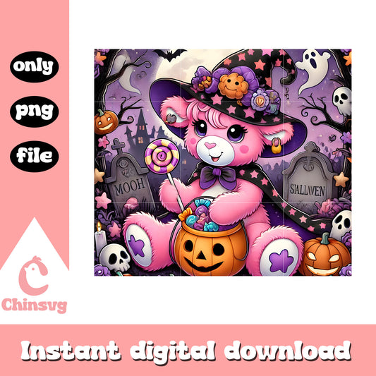 Halloween bear witch tumbler design png, halloween decor png