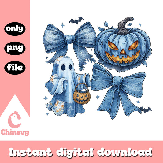 Halloween blue ghost patchwork design png, spooky season png