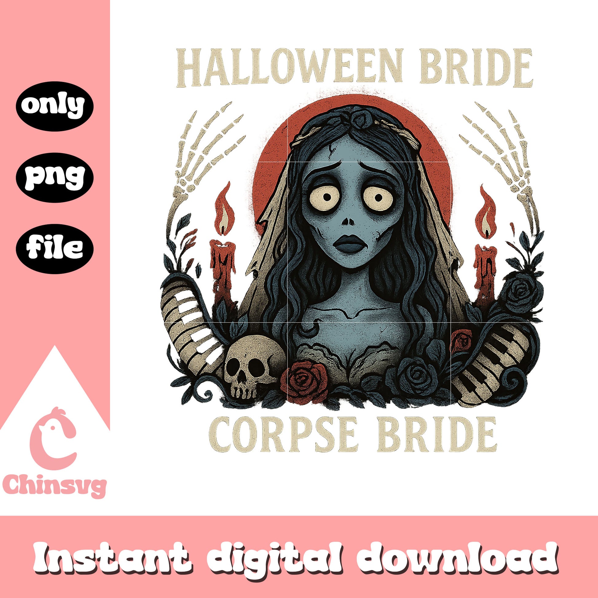 Halloween bride corpse bride design png, bride halloween png