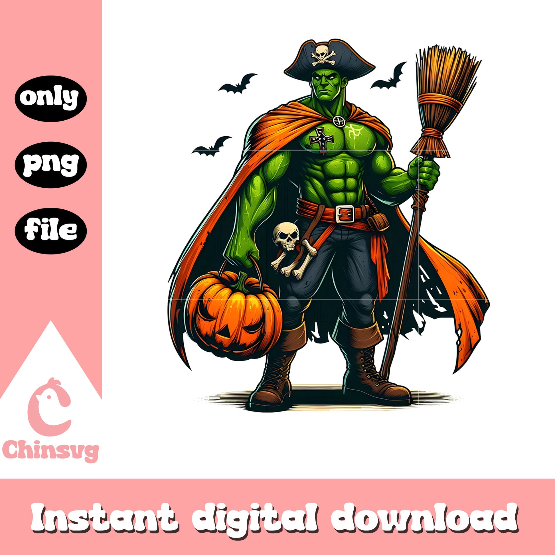 Halloween candy pumpkin pirate hulk png, hulk character png