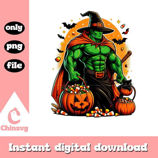 Halloween candy pumpkin witch hulk avengers png, hulk movie png
