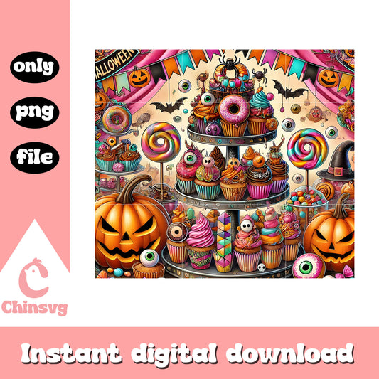 Halloween candy tumbler design png, trick or treat png