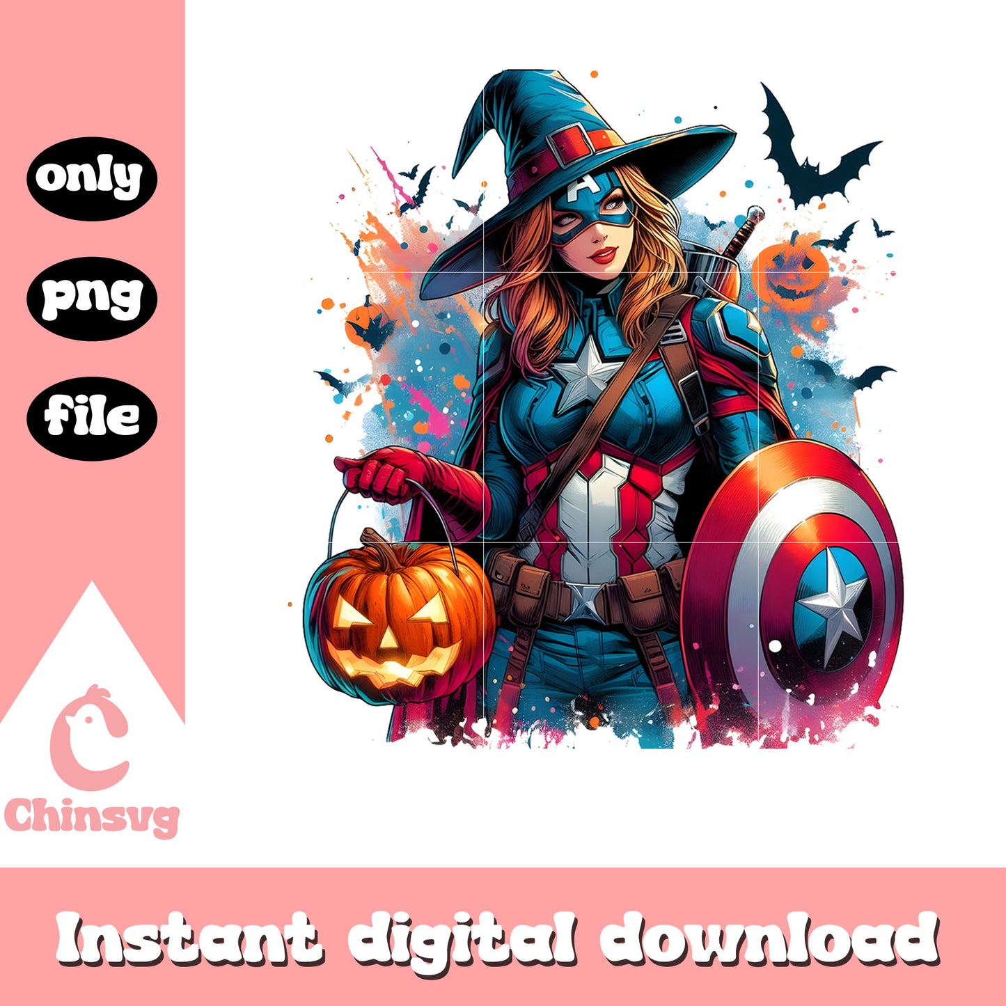 Halloween captain america girl witch pumpkin png, avengers captain america png
