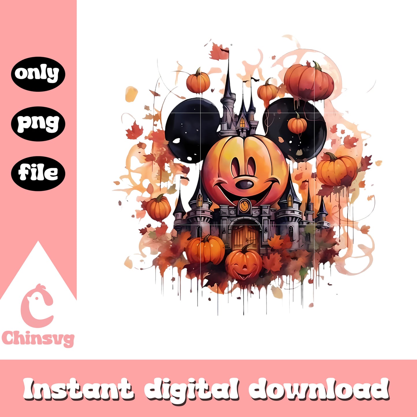 Halloween castle pumpkin design png, halloween town png