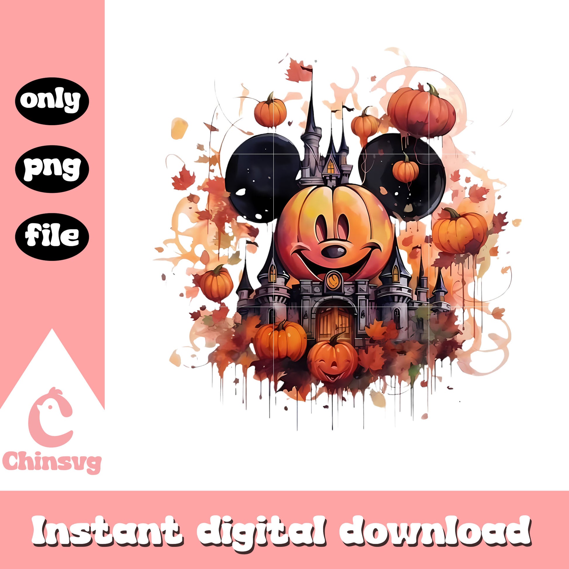 Halloween castle pumpkin design png, halloween town png