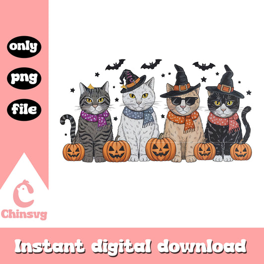 Halloween cats pumpkins design png, halloween day png