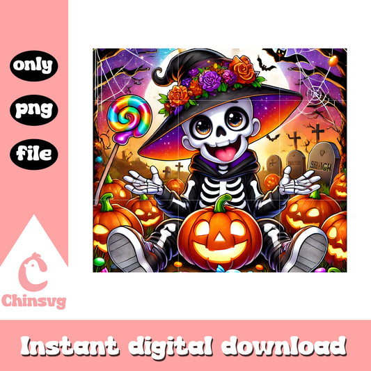 Halloween child skeleton design tumbler png, halloween skeleton png
