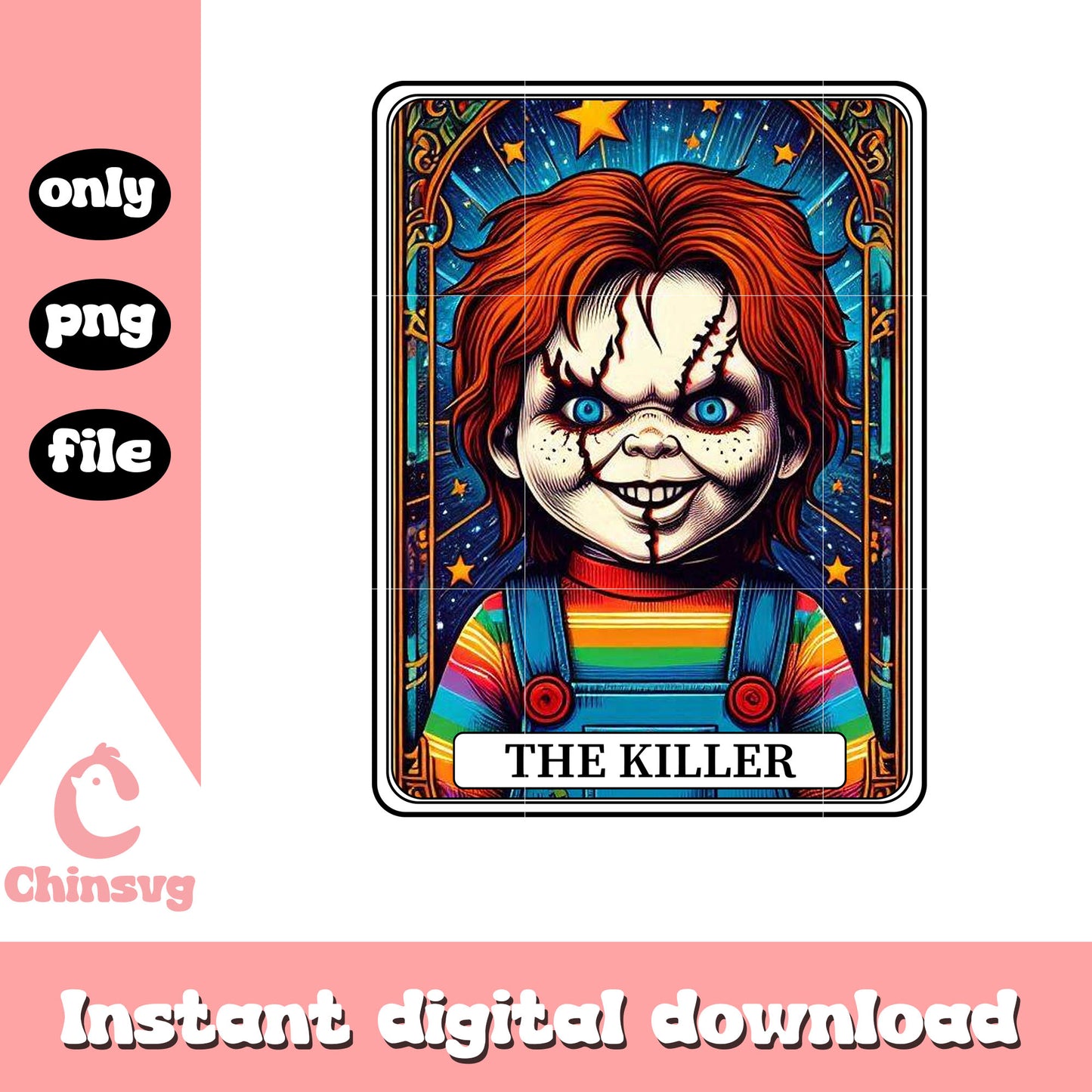 Halloween chucky  tarot card png, killing eve cast png